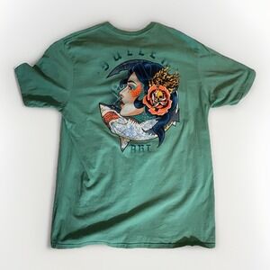 Sullen Art Graphic Tee T-shirt Tie Dye Men's 2XL Hawaiian girl Shark aqua green